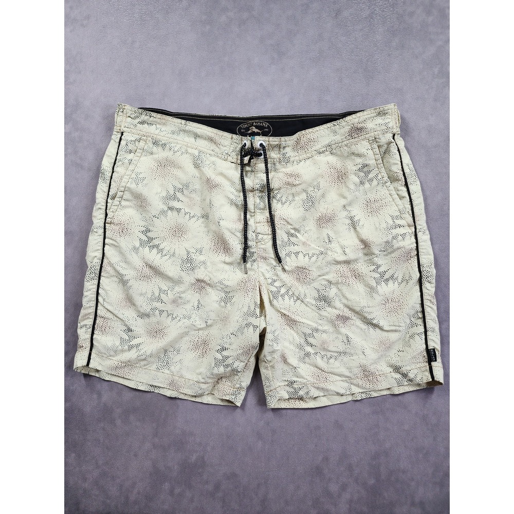 Tommy Bahama Relax Swim Shorts Men's XL Cream Floral Brief Lined Drawstring